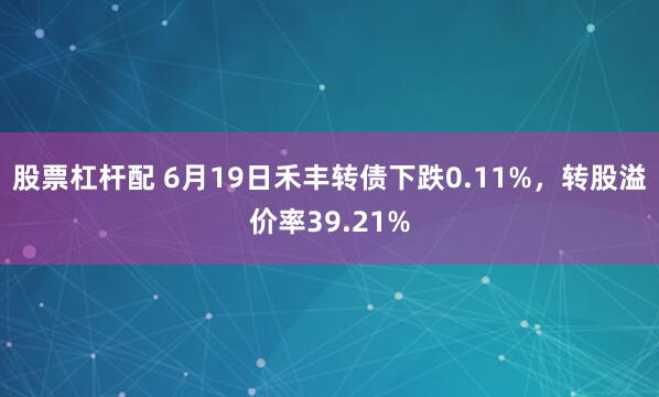 股票杠杆配 6月19日禾丰转债下跌0.11%，转股溢价率39.21%